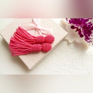 Elegant Pink Beaded Tassel Earrings